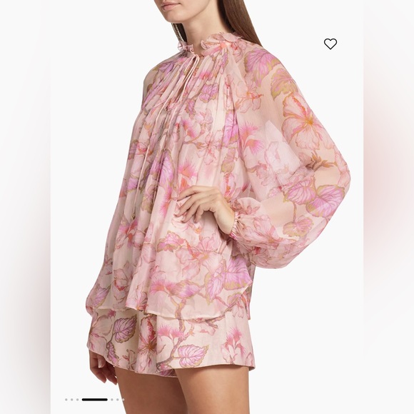 Zimmermann Coral Hibiscus Semi-sheer Floral Blouse Size 1 - Picture 6 of 15